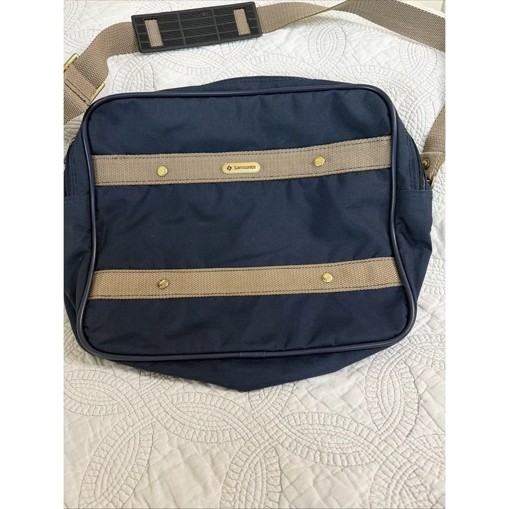 Vtg Samsonite Prospect‎ 2000 Carry On Shoulder Messenger Bag Navy Brown 13x11